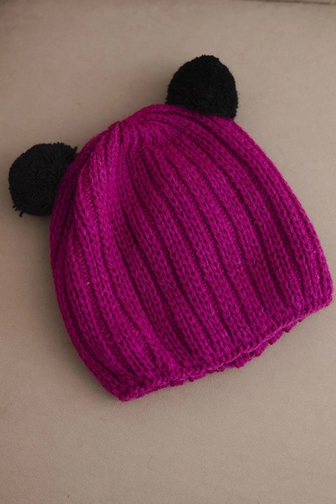 Czapka damska zimowa wełniana z pomponem K433 fuksja