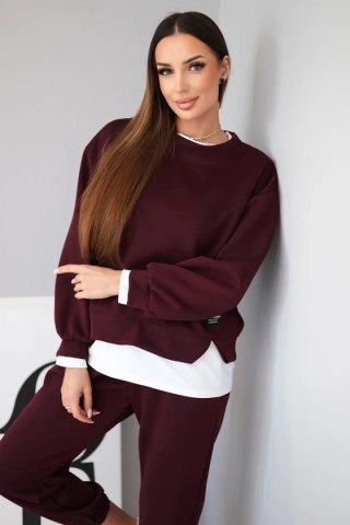 Komplet damski z masełkowy z luźną bluzą i spodniami dresowymi śliwkowy