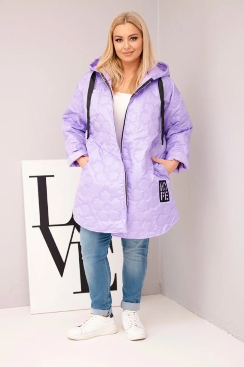 Kurtka damska Plus Size pikowana z kapturem i napisem HOPE jasno fioletowa