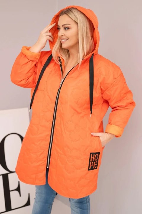 Kurtka damska Plus Size pikowana z kapturem i napisem HOPE pomarańczowa
