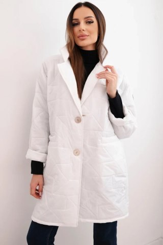 Kurtka damska Plus Size pikowana z ozdobnymi guzikami i kołnierzem biała