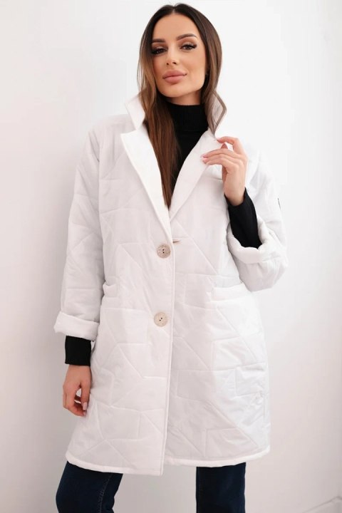 Kurtka damska Plus Size pikowana z ozdobnymi guzikami i kołnierzem biała