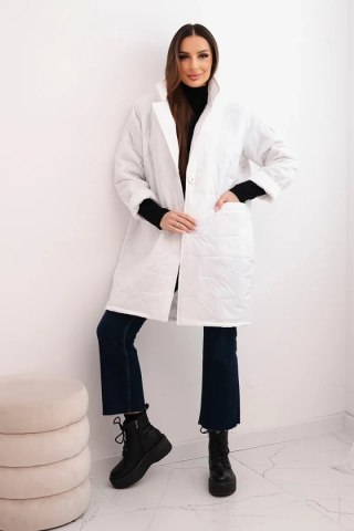 Kurtka damska Plus Size pikowana z ozdobnymi guzikami i kołnierzem biała