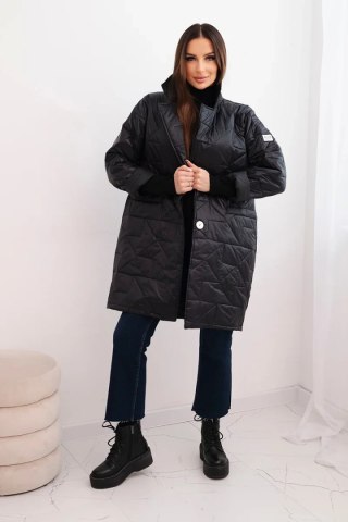 Kurtka damska Plus Size pikowana z ozdobnymi guzikami i kołnierzem czarna