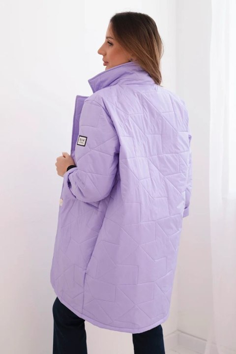 Kurtka damska Plus Size pikowana z ozdobnymi guzikami i kołnierzem jasno fioletowa