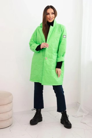 Kurtka damska Plus Size pikowana z ozdobnymi guzikami i kołnierzem zielony neon