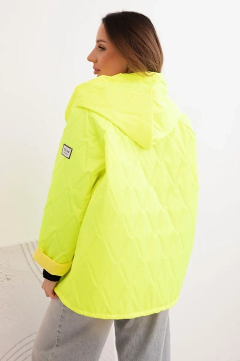 Kurtka damska wiosenna pikowana z kapturem i zamkiem żółty neon