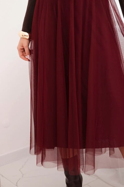 Spódnica damska tiulowa z podszewką z wiskozy bordowa