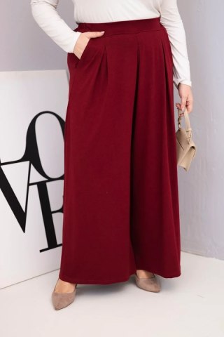 Spodnie damskie bawełniane Plus Size o szerokiej nogawce i luźnym kroju bordowe