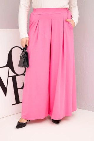 Spodnie damskie bawełniane Plus Size o szerokiej nogawce i luźnym kroju jasno różowe