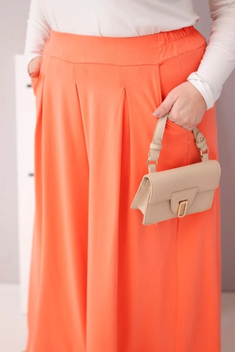 Spodnie damskie bawełniane Plus Size o szerokiej nogawce i luźnym kroju morelowe