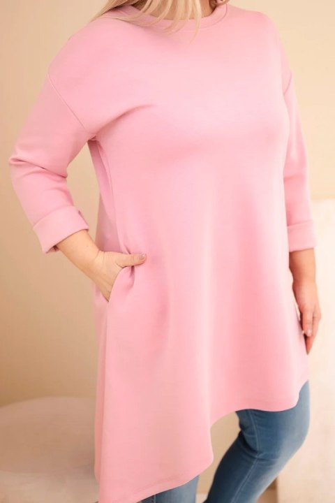 Sukienka damska Plus Size z wiskozy z luźnym fasonem i długim rękawem ciemny pudrowy róż