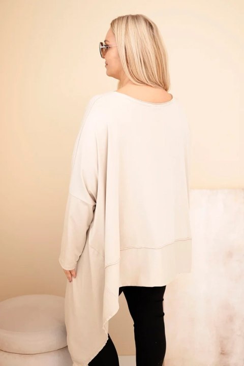 Tunika damska Plus Size z bawełny z asymetrycznym dołem beżowa