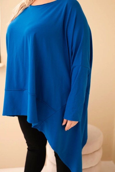 Tunika damska Plus Size z bawełny z asymetrycznym dołem chabrowa