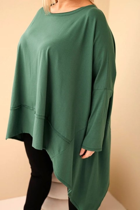 Tunika damska Plus Size z bawełny z asymetrycznym dołem ciemno zielona