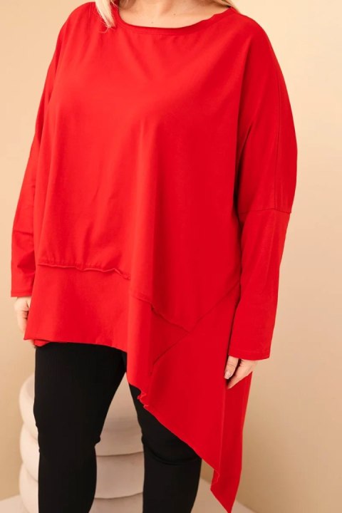 Tunika damska Plus Size z bawełny z asymetrycznym dołem czerwona