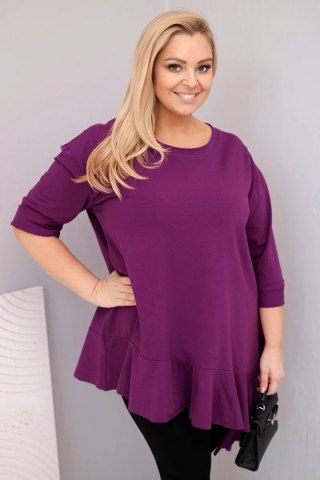 Bluzka damska Plus Size z bawełną z falbaną i rękawem podwijanym ciemno fioletowa