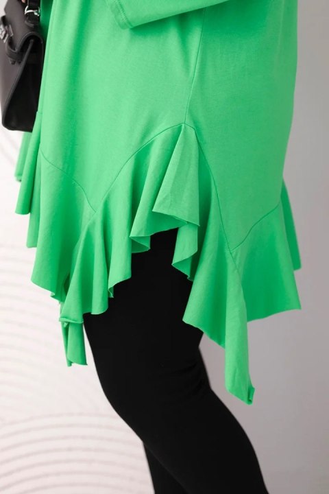 Bluzka damska Plus Size z bawełną z falbaną i rękawem podwijanym jasno zielona