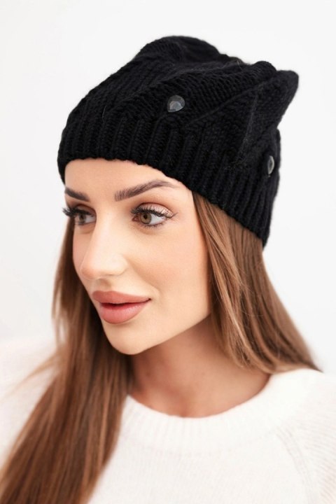Czapka damska zimowa wełniana z ozdobnymi kryształkami K461 czarna