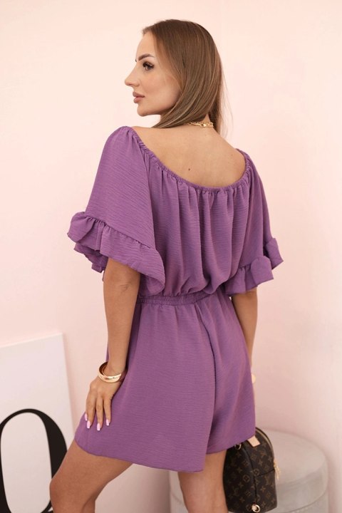 Kombinezon damski hiszpanka z falbankami i gumką w talii fioletowy