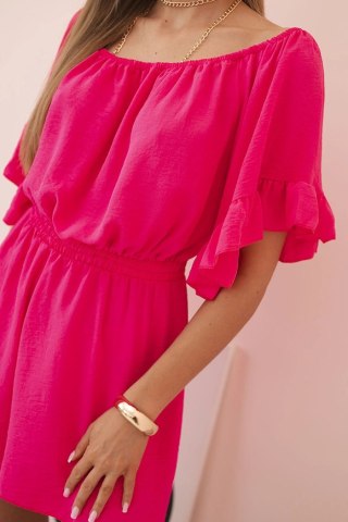 Kombinezon damski hiszpanka z falbankami i gumką w talii fuksja