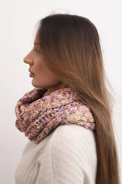 Komin damski wełniany melanżowy gruby otulacz na zimę KN24 różowy+żółty