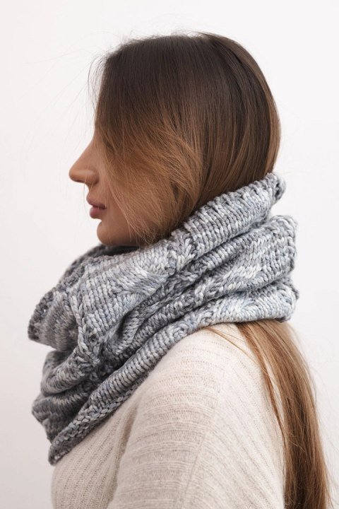 Komin damski wełniany miękki melanżowy szalik zimowy KN25 szary+grafitowy