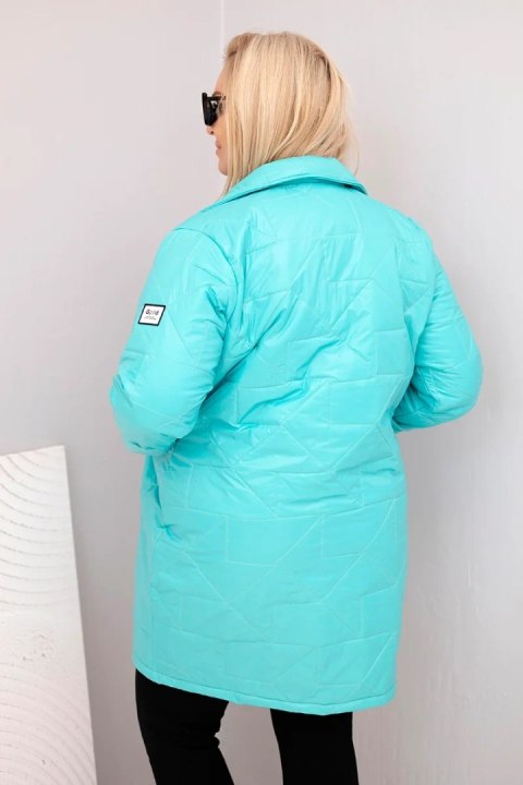 Kurtka damska Plus Size pikowana z ozdobnymi guzikami i kołnierzem ciemno miętowa