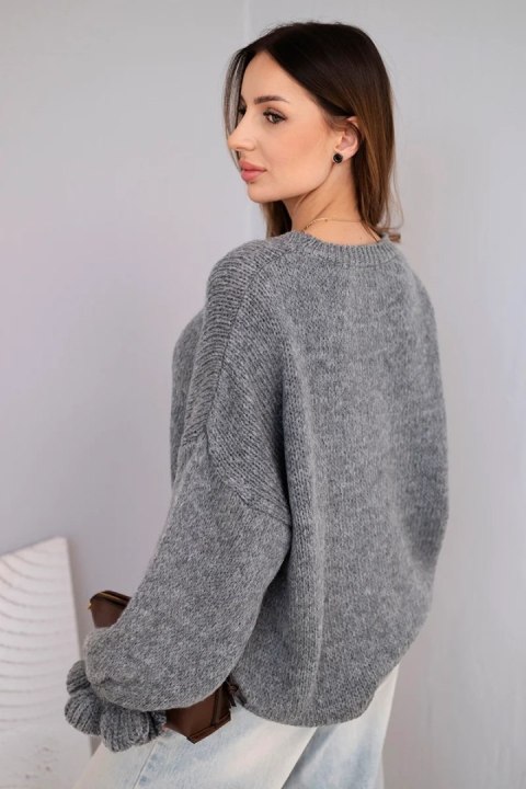 Sweter damski z dodatkiem moheru i wełny o luźnym fasonie szary
