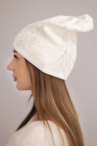 Czapka damska zimowa z moherem i połyskującym wzorem K502 biała