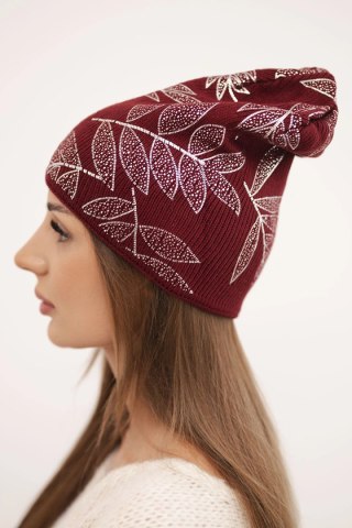 Czapka damska zimowa z moherem i połyskującym wzorem K502 bordowa