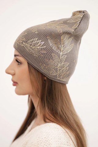 Czapka damska zimowa z moherem i połyskującym wzorem K502 fango