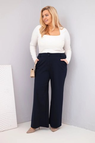 Spodnie damskie Plus Size z szeroką nogawką i wysokim stanem granatowe