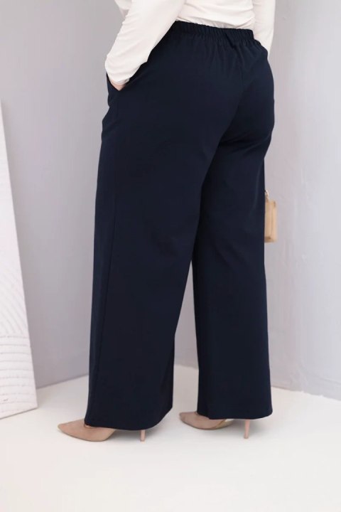 Spodnie damskie Plus Size z szeroką nogawką i wysokim stanem granatowe