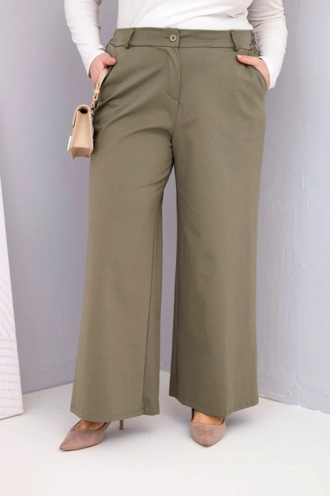 Spodnie damskie Plus Size z szeroką nogawką i wysokim stanem khaki