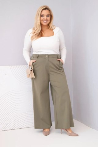 Spodnie damskie Plus Size z szeroką nogawką i wysokim stanem khaki