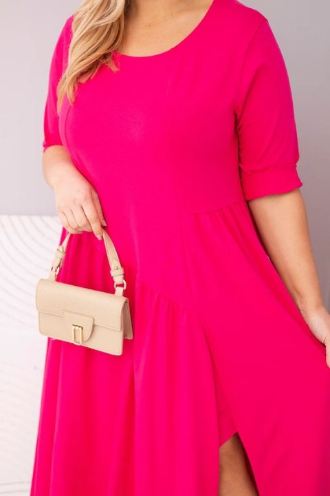 Sukienka damska bawełniana Plus Size z asymetrycznym dołem fuksja