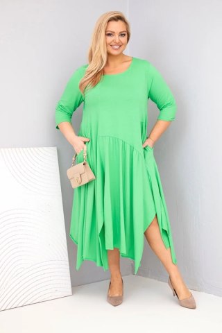Sukienka damska bawełniana Plus Size z asymetrycznym dołem jasno zielona