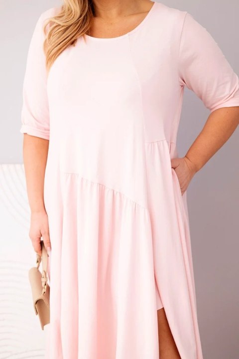 Sukienka damska bawełniana Plus Size z asymetrycznym dołem pudrowy róż
