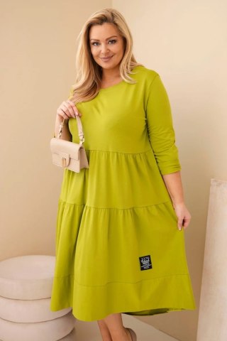 Sukienka damska bawełniana Plus Size z falbanami i podwiniętym rękawem pistacjowa