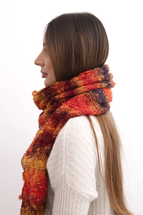 Szalik damski wełniany miękki i ciepły w kolorowe pasy KN19 pomarańczowy