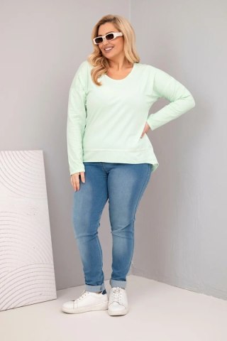 Bluzka damska Plus Size przecierana z dekoltem V i dłuższym tyłem miętowa
