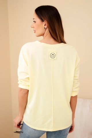 Bluzka damska bawełniana z dekoltem V z długim rękawem żółta