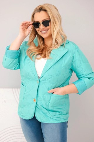 Kurtka damska Plus Size pikowana w kwiaty z kołnierzem i kieszeniami miętowa