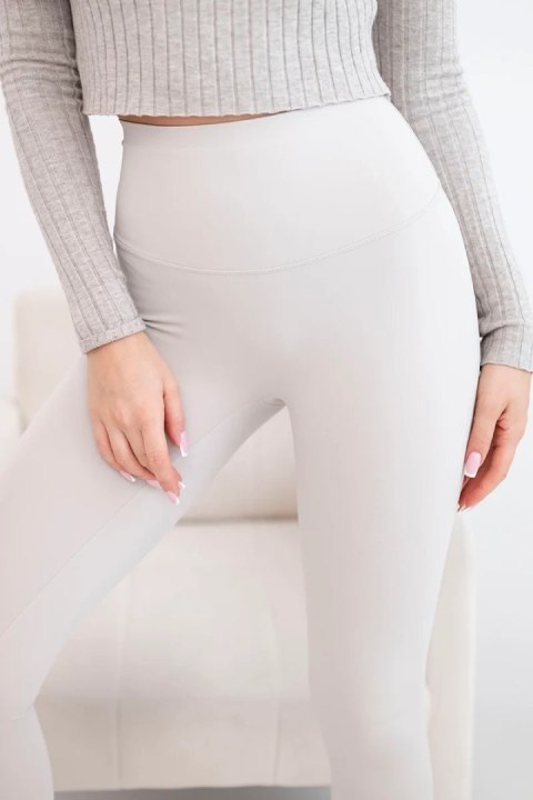 Legginsy damskie z wysokim stanem i elastycznym pasem beżowe
