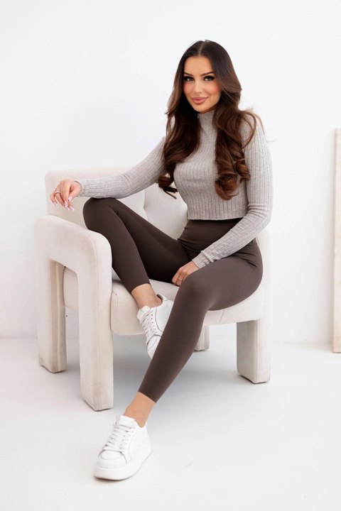 Legginsy damskie z wysokim stanem i elastycznym pasem brązowe