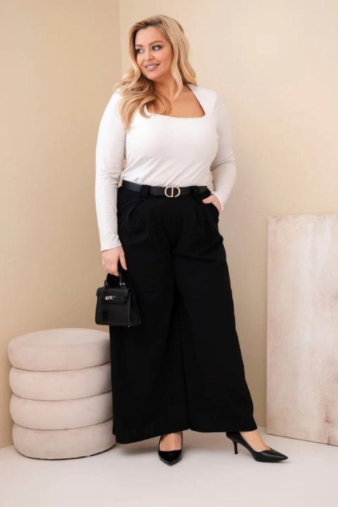 Spodnie damskie Plus Size wiskozowe z szeroką nogawką i paskiem czarne