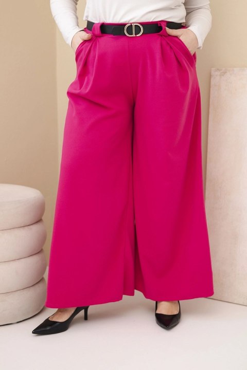 Spodnie damskie Plus Size wiskozowe z szeroką nogawką i paskiem fuksja