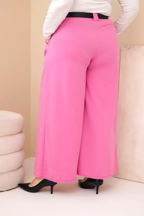 Spodnie damskie Plus Size wiskozowe z szeroką nogawką i paskiem różowe