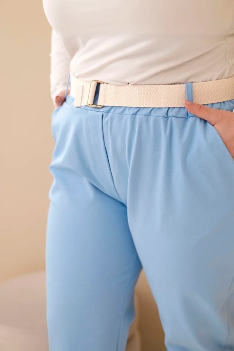 Spodnie damskie bawełniane Plus Size z paskiem niebieskie